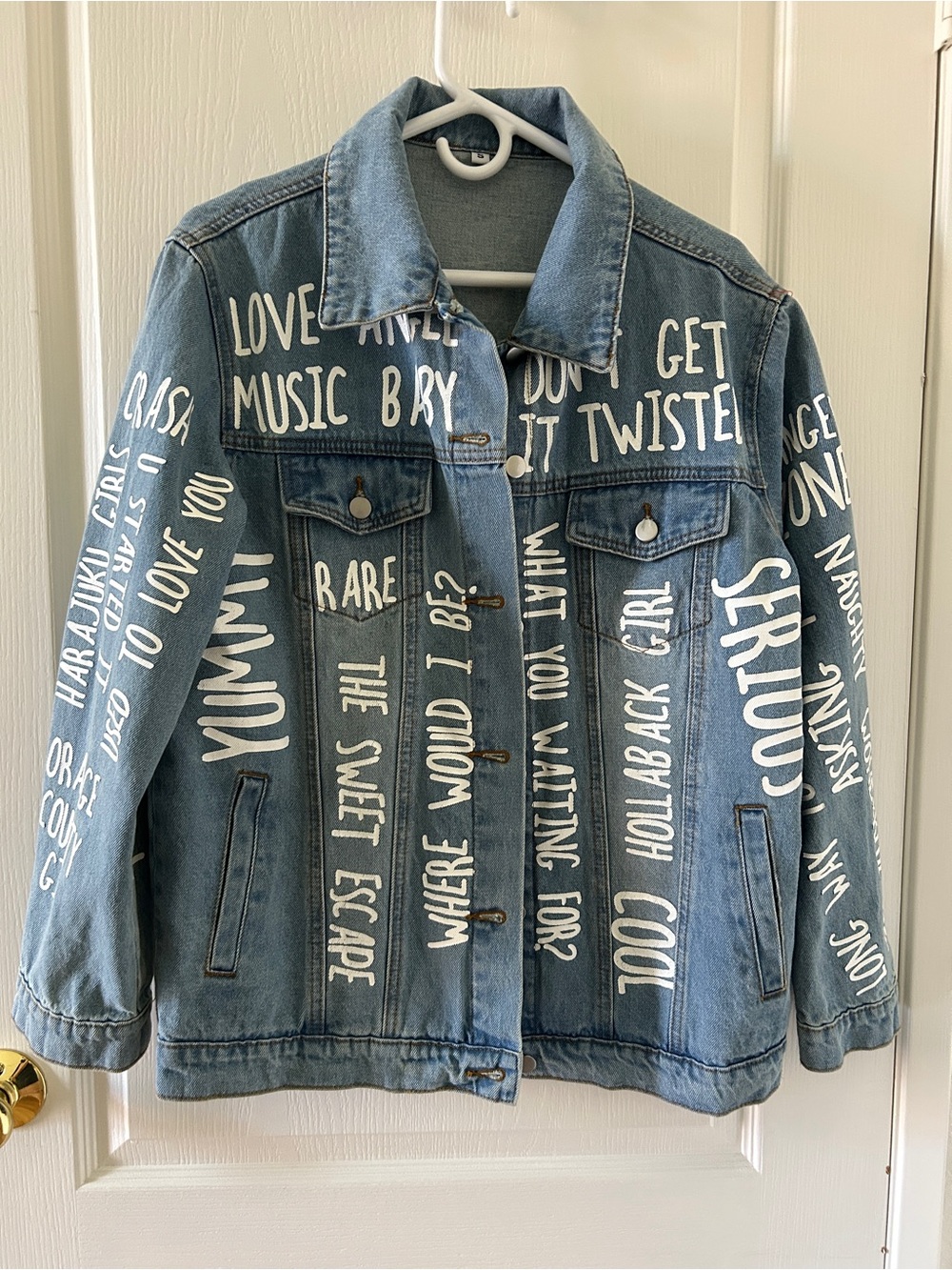 Gwen Stefani L.A.M.B. Lyric Typography Oversized Denim Jacket Small